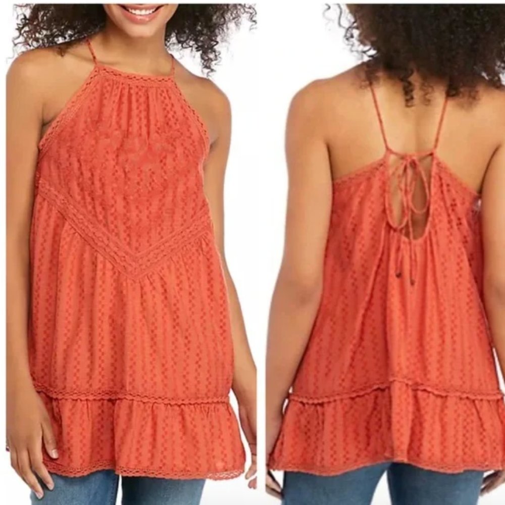 Free People Elisa Boho Embroidered Halter Top